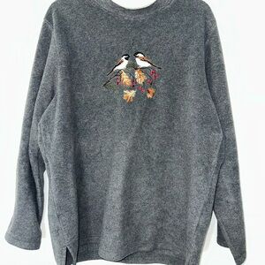 Croft & Barrow Charcoal Sweater with Bird Embroidery XL